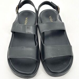 Vionic Black Leather Dual-Strap Slingback Sandals